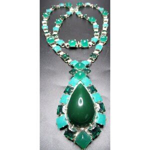 WILLIAM DeLILLO Amazing Green Rhinestone Vintage Teardrop Statement Necklace
